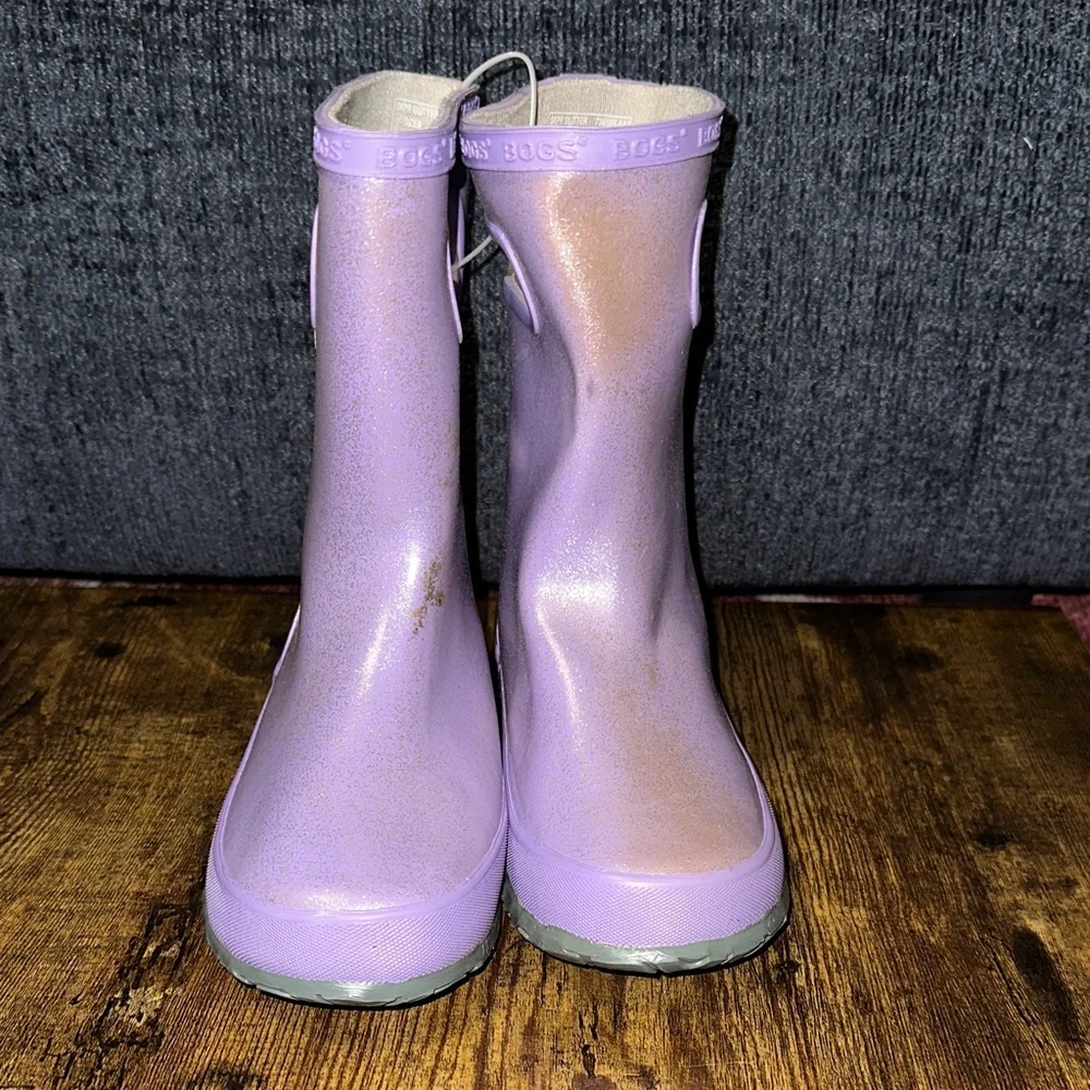 Bogs Kids' Skipper Glitter Rain Boots - Lilac Purple - Girls 13 - Fair Condition
